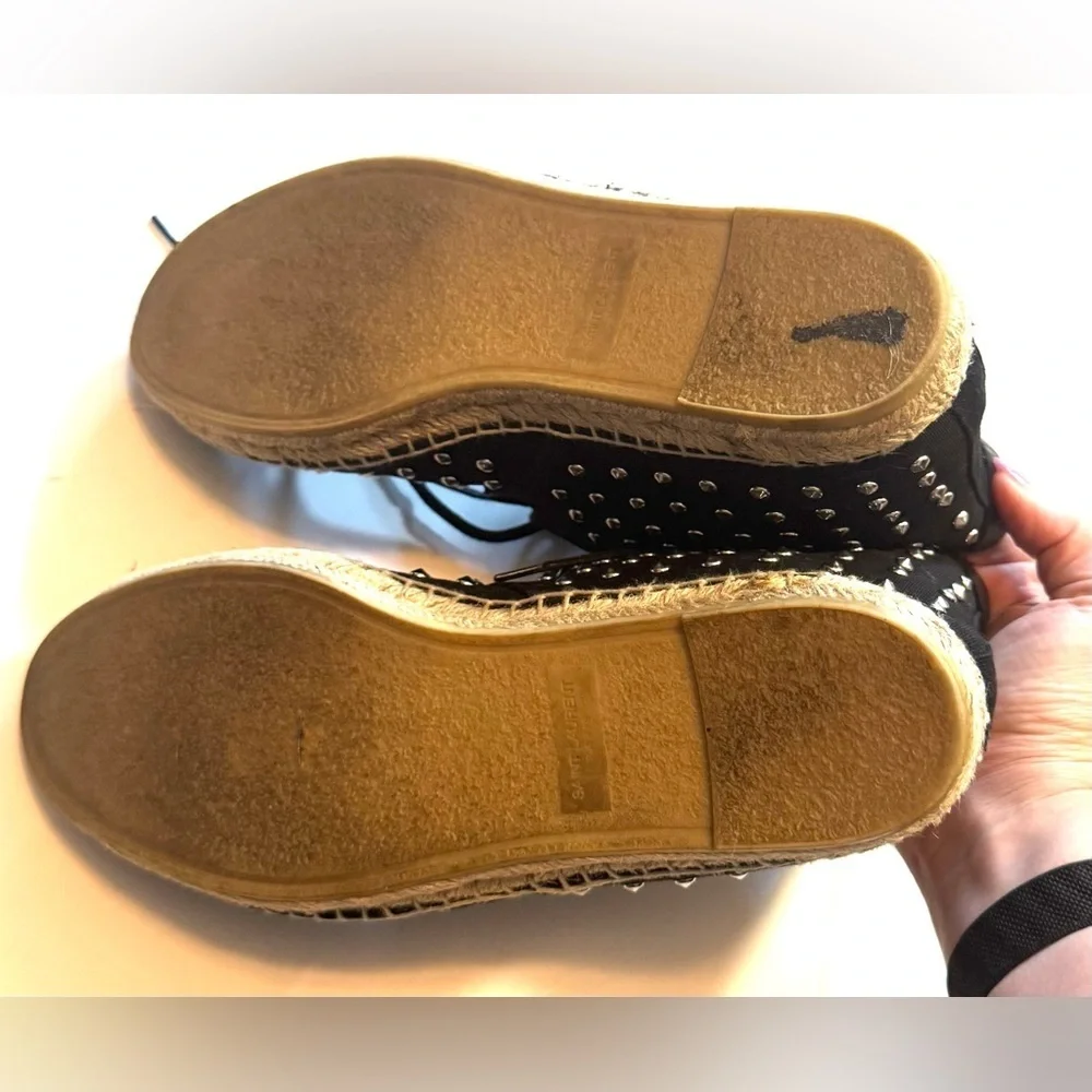 SAINT LAURENT Black Studded High-top Espadrilles